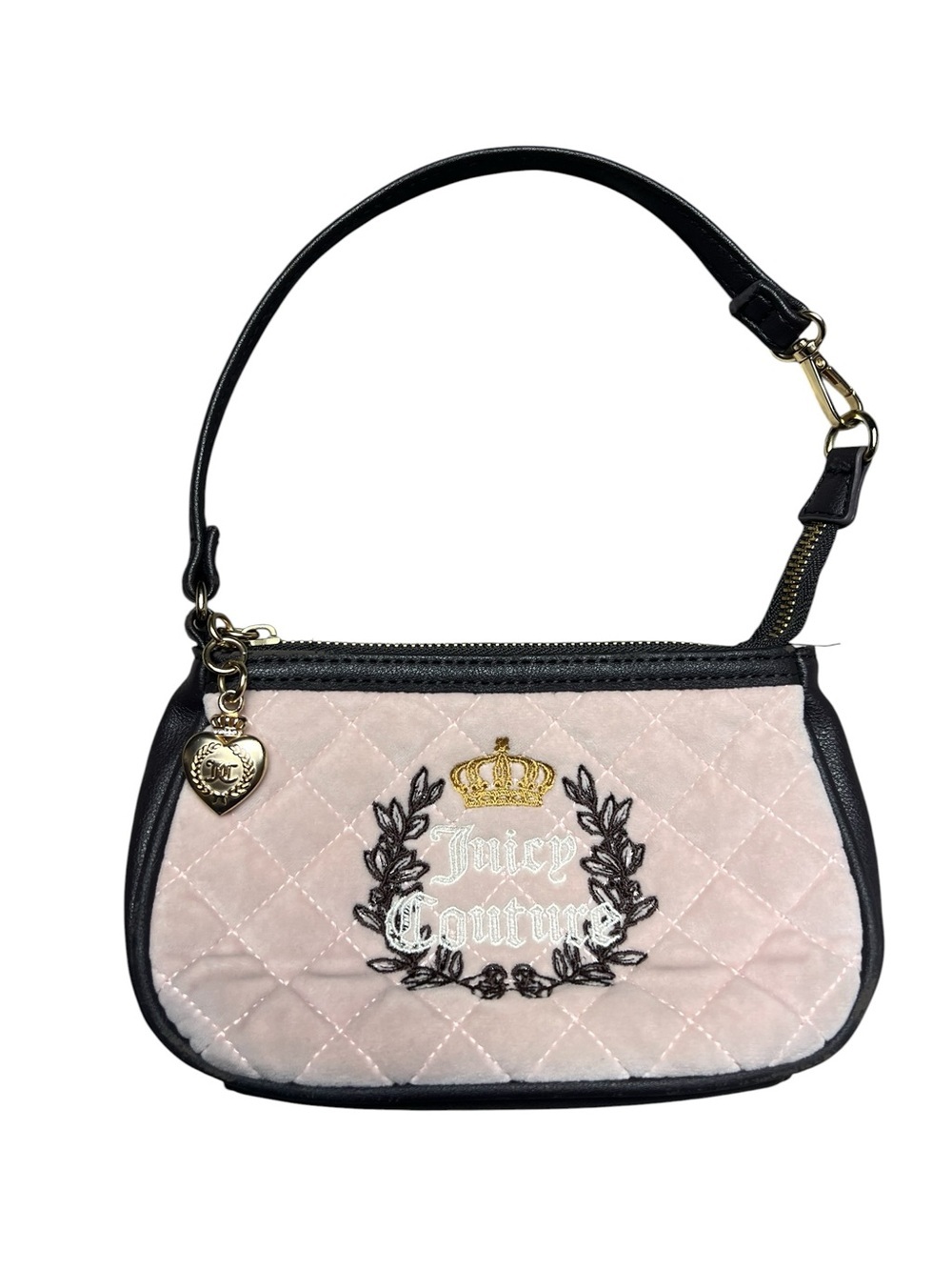 Juicy Couture Bag Beige Pink Quilted Logo Wristlet Purse Clutch Purse